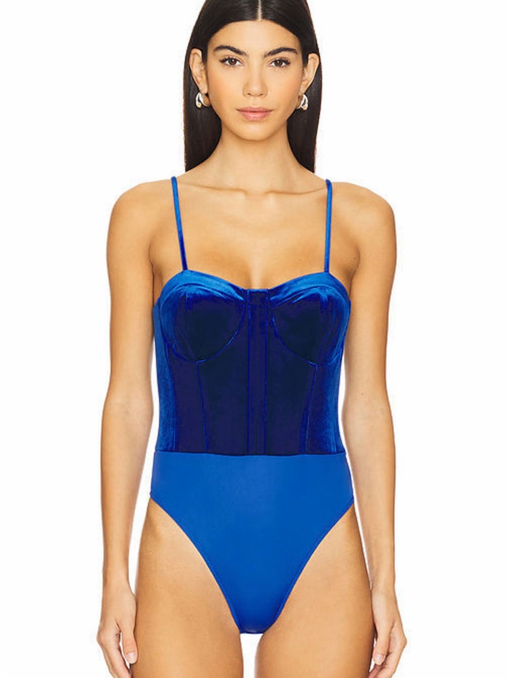 Karina Grimaldi Veronica Velvet Bodysuit NWT Royal Blue Women's Size Small